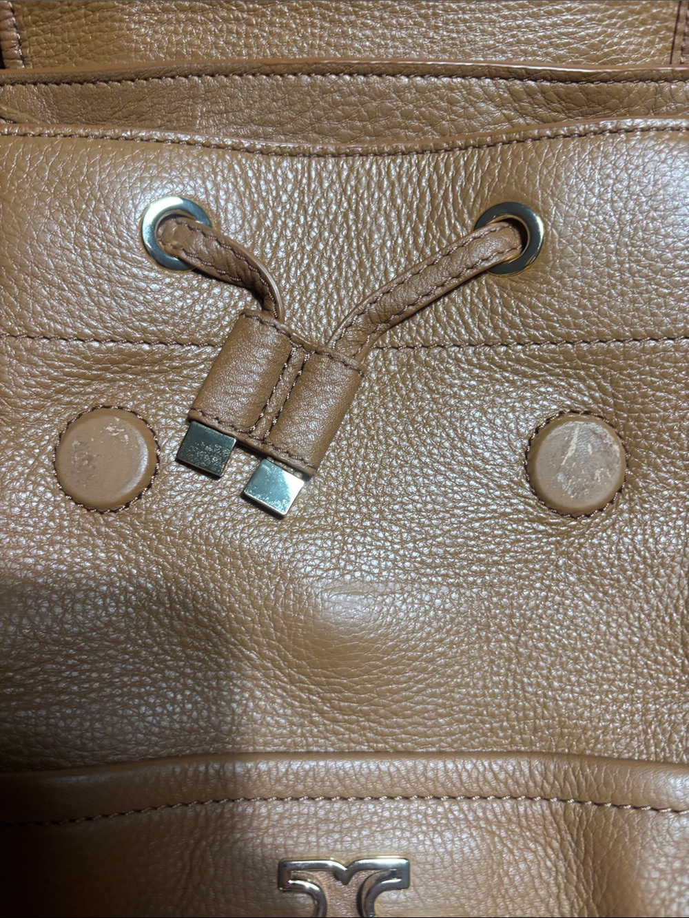 Tory Burch Cognac Leather Logo Backpack - Picture 4 of 6